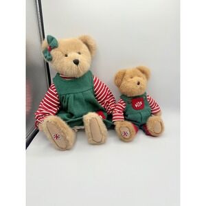 Boyds Collection Christmas Plush Teddy Bear Set Green Red Striped Peppermint 2pc